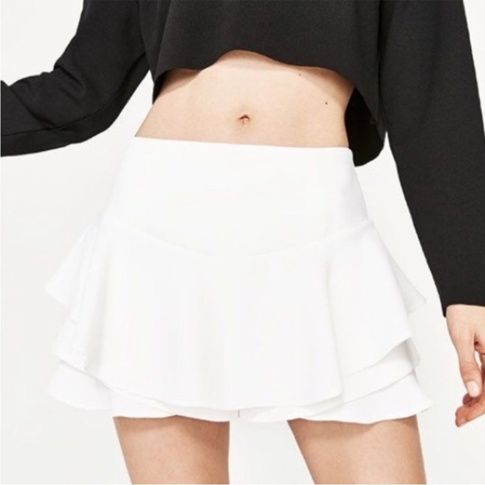 Zara White Ruffle Skort XS